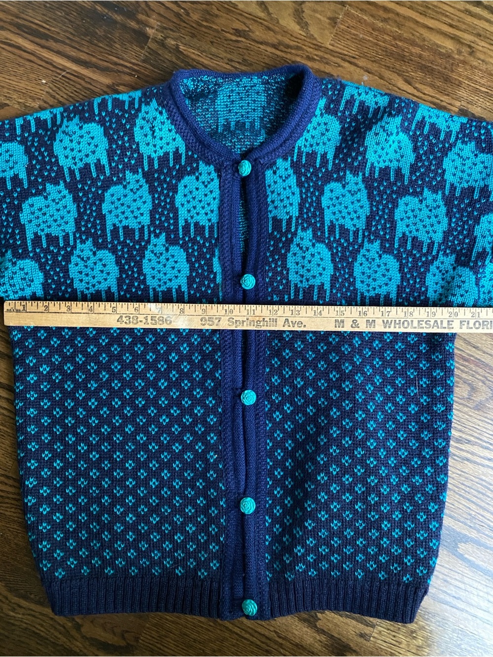 Vintage Halling Norway Norwegian Teal and Navy Patterned Cardigan Sweater - Picture 11 of 14